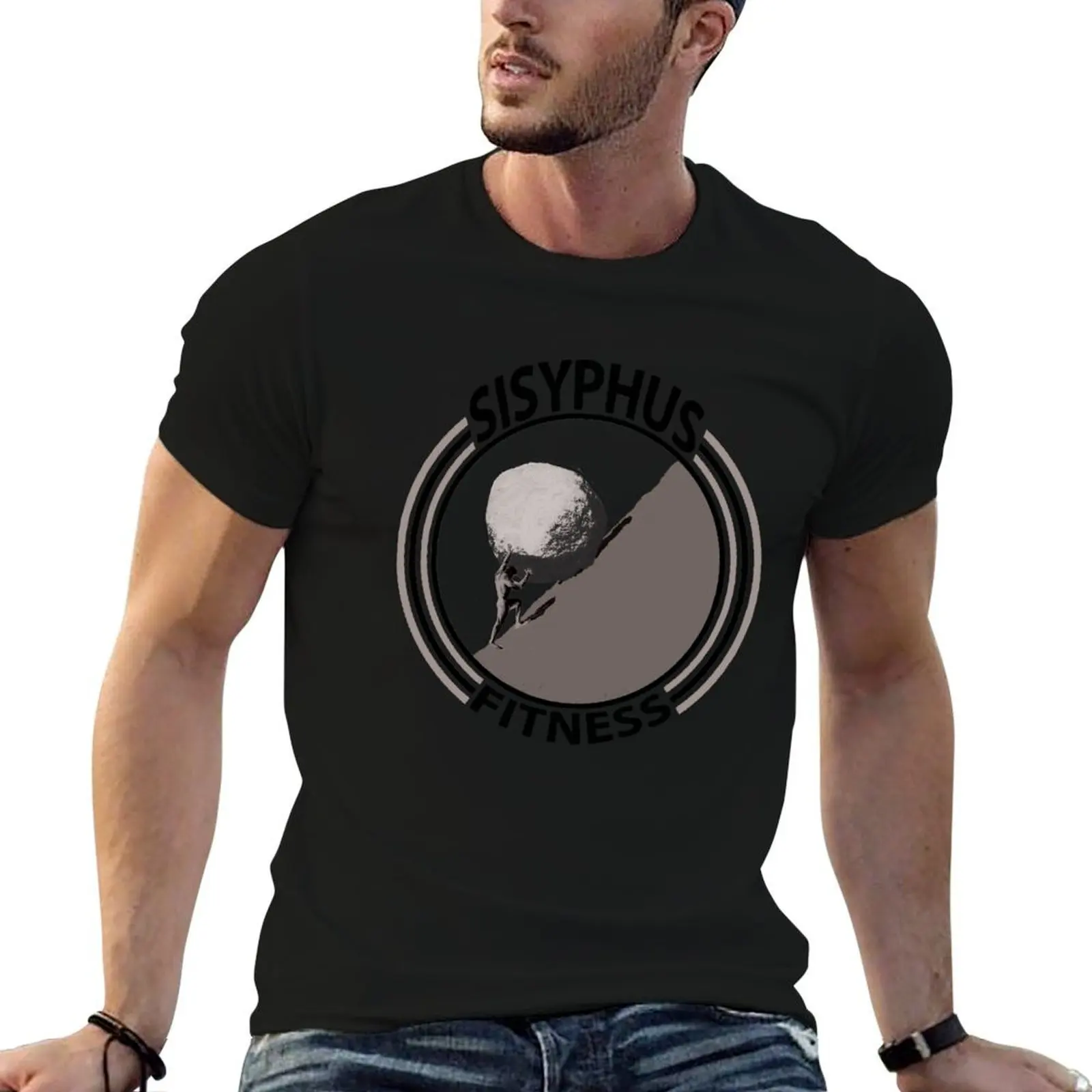 Футболка Sisyphus Fitness (серая) с модным принтом, повседневная, с короткими рукавами
