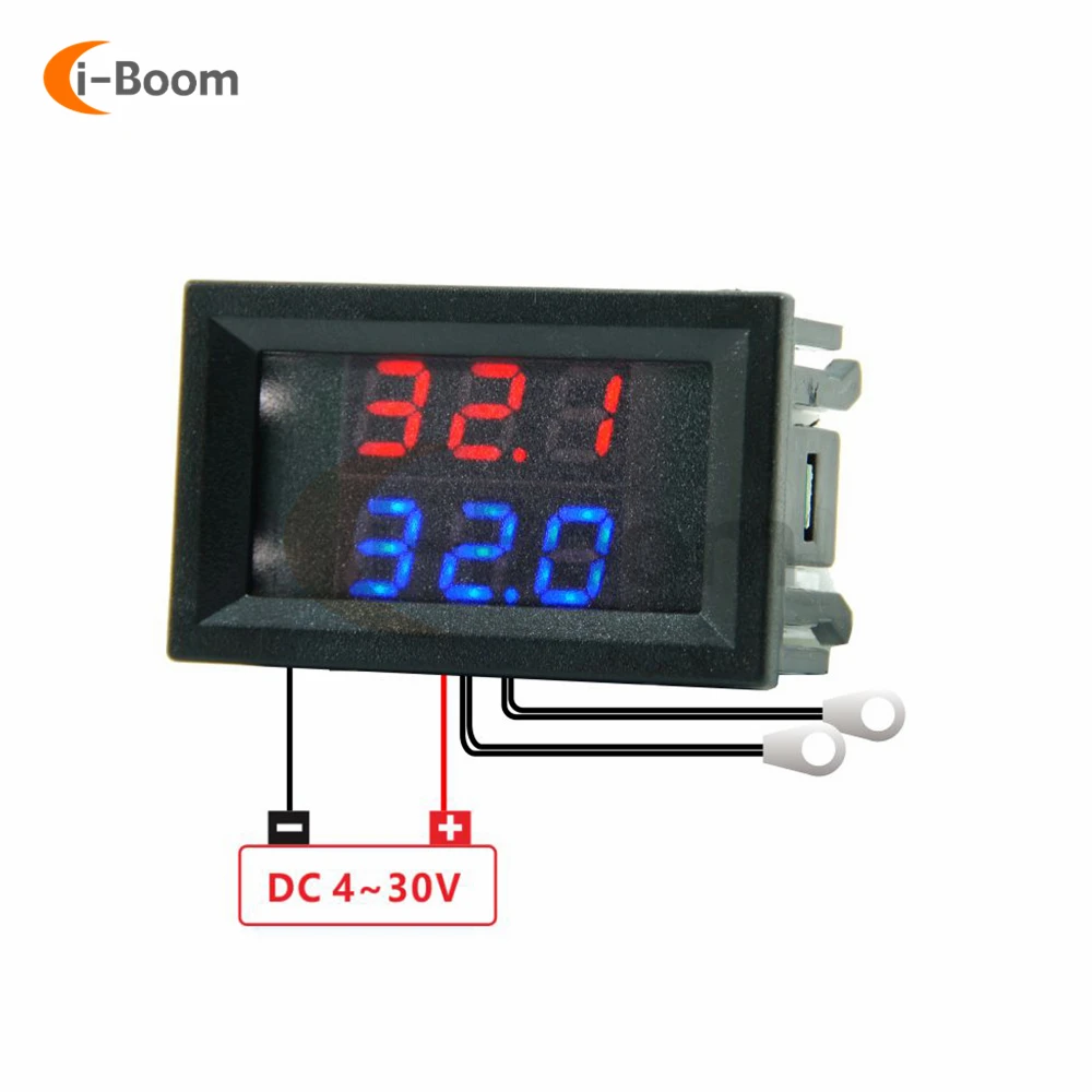 DC 4V-28V 2 Way Digital Thermometer Temperature Sensor Tester 0.28 inch LED Screen Display With High Precision NTC Metal Probe