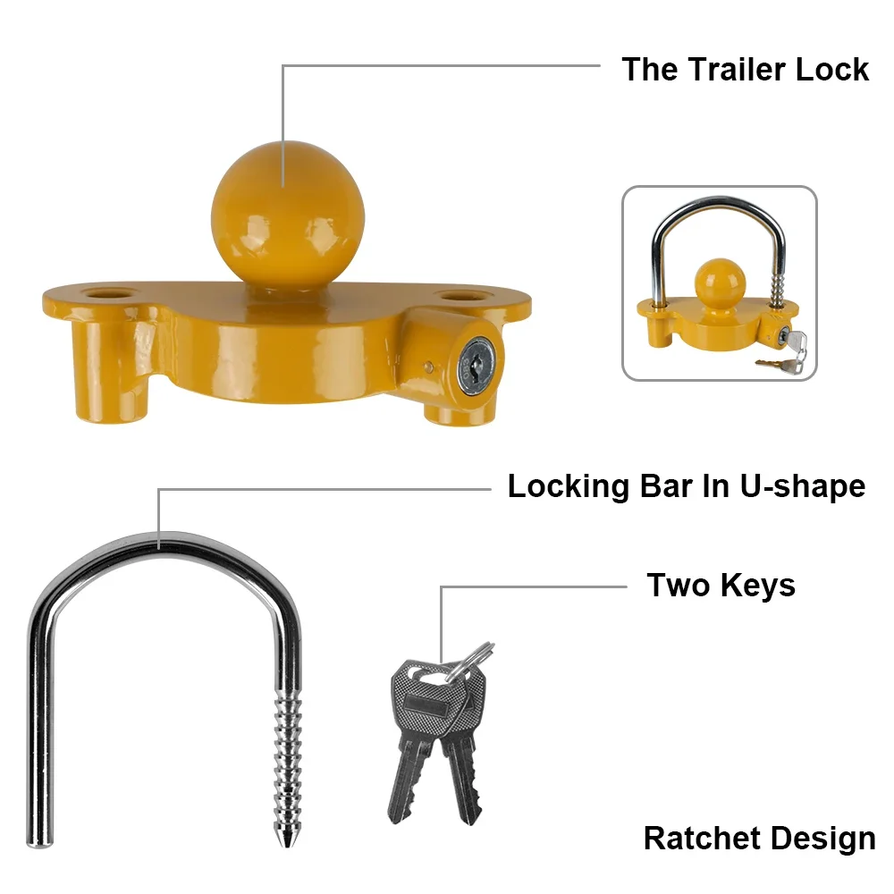 Tow Ball Security Anti-Theft Trailer Coupler Hitch Lock U-Shape Universal Heavy-Duty Adjustable U-shaped Ball Cover Lock