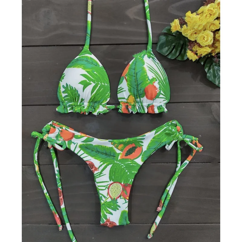 Women's Swimsuit New Split Swimsuit Lace-up Sexy Print Random Bikini