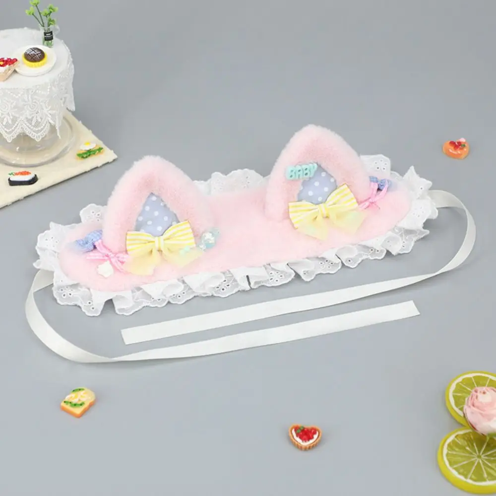 

Funny Bow Cat Ears Headband Lace Furry Bear Ear Hair Band Plush Headwear Lolita Bandeau Lolita Accessories