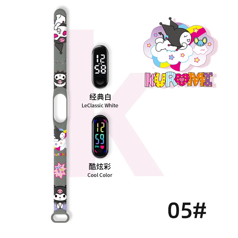 Sanrio Strap LED Electronic Watch Fashion Colorful Bracelet Touch Waterproof Anime Character Kuromi Electronic Watch Children\'s