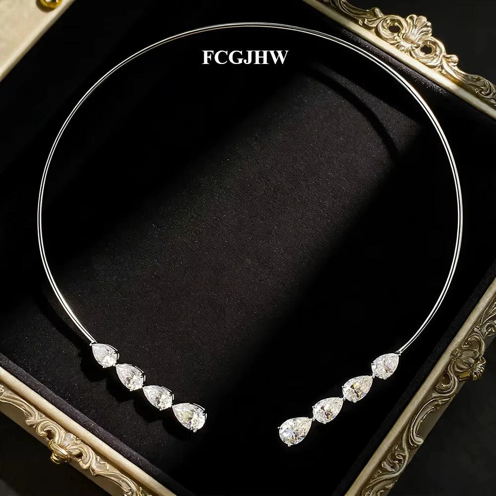 FCGJHW D VVS1 Moissanite Diamond Open Choker Necklace Solid s925 Silver Pear/heart Diamond Cuff Collar Necklaces for Women 2026
