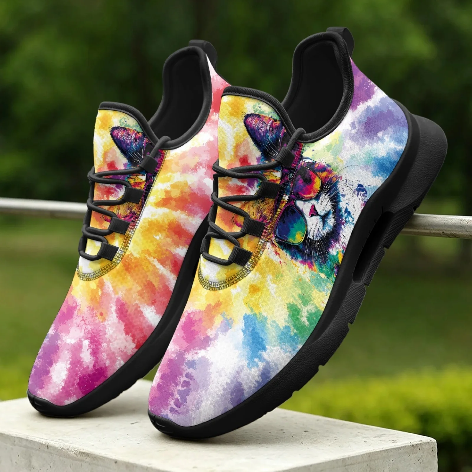 PENSTROLL Classic Walking Shoes Featuring Tie Dye Cool Cat, Mesh Walking Running Shoes for Men Skate and Sports