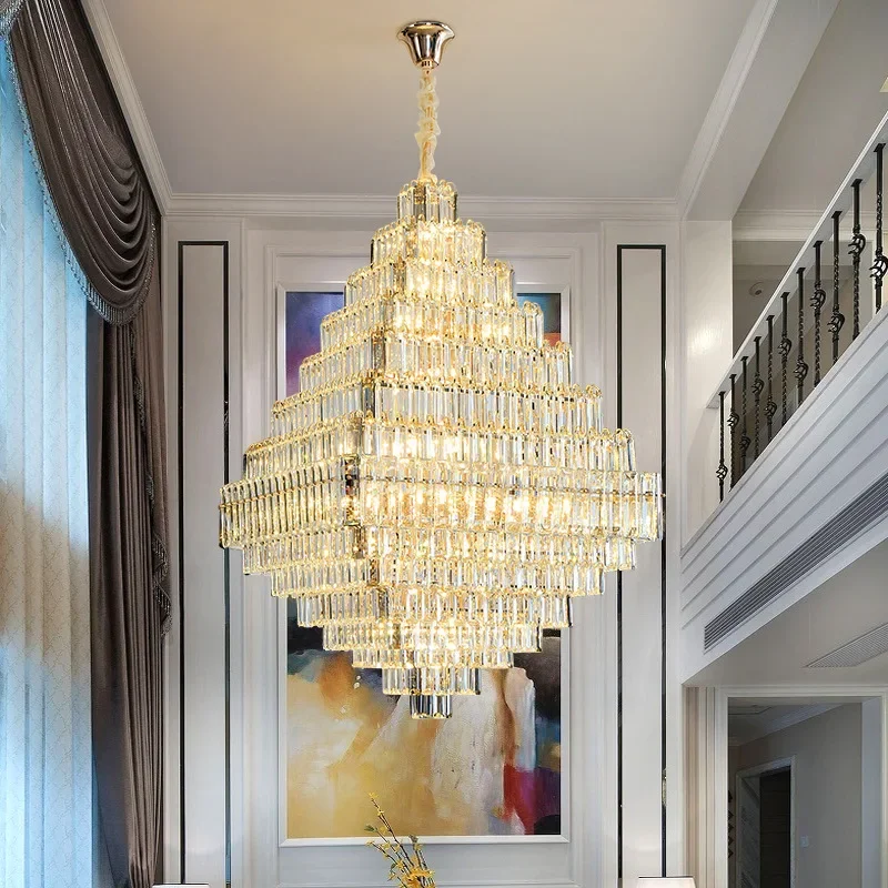 

Postmodern Duplex Building Square Pyramid Crystal Chandelier Living Room High-end Hotel Lobby Pendant Light