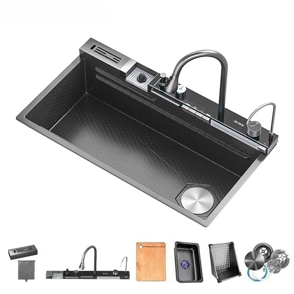 

Кухонный гарнитур из нержавеющей стали 304, большой размер 88x48 см, умная кухонная мойка с водопадным изливом