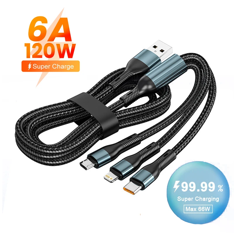 

USBC Data Cable 3 In 1 120W 6A Type C Super Fast Charging Cable