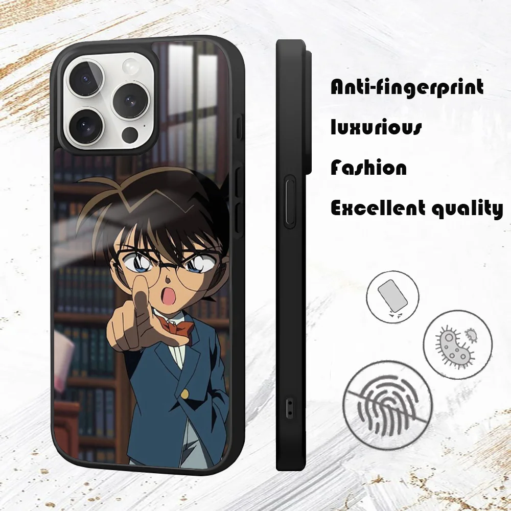 Anime D-Detective C-Conan Phone Case For iPhone 16 15 14 13 12 11 Pro Max Plus Mini PC Mirror Fashion  phone case