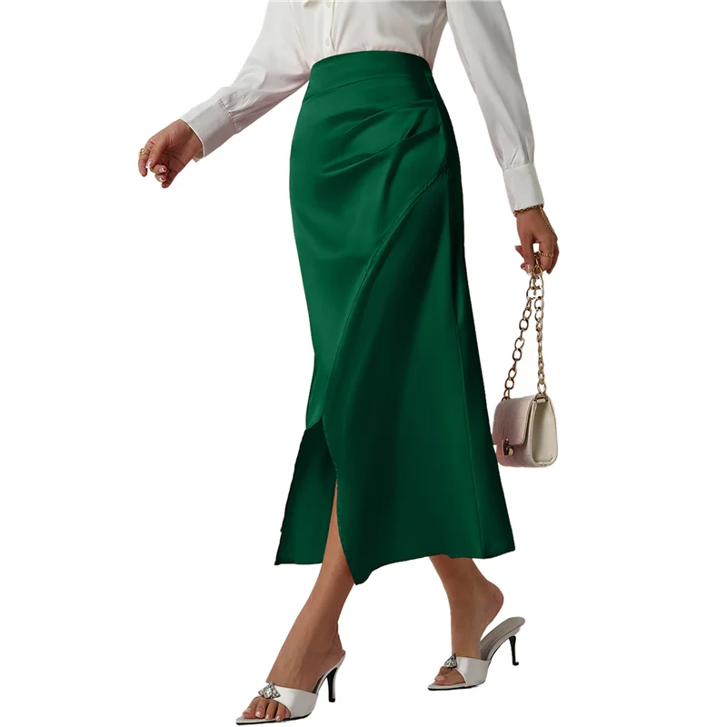 

AOAO-Skirt For Women High Waist Silk Satin Skirts Zipper Fishtail Hip Skirt