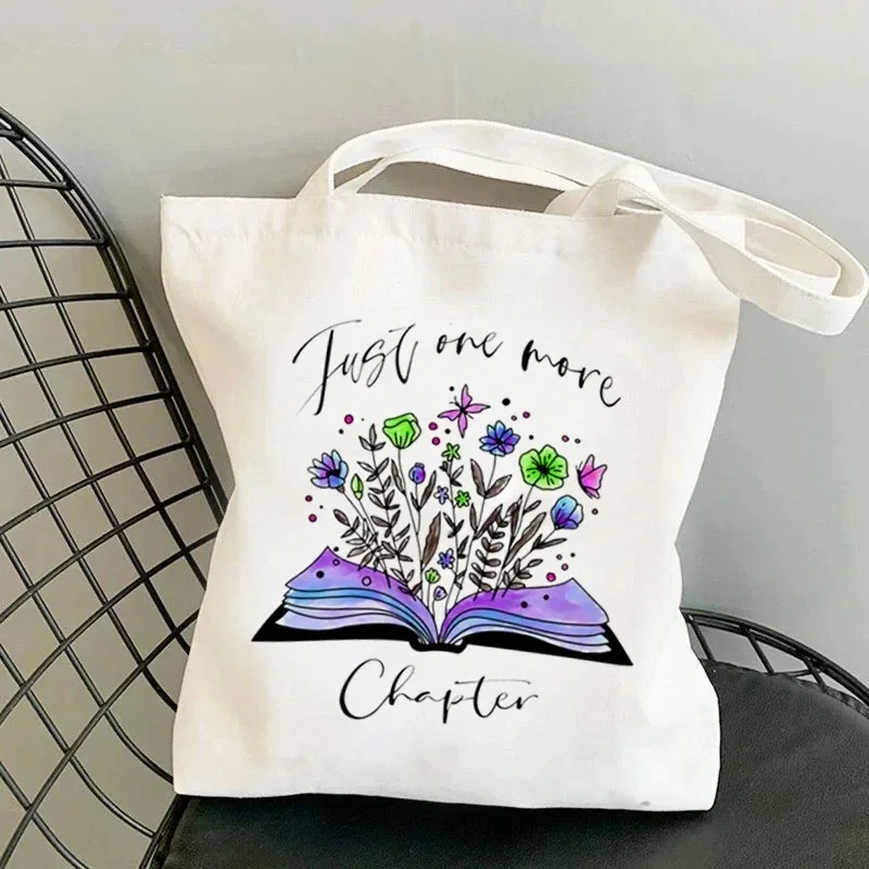 Book Floral Pattern Canvas Tote Bag Women Wildflower and Books Shopping Bag Vintage Teacher Reusable Female Shoulder Bag - view 6