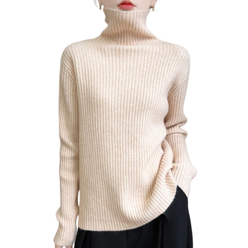 Winter Thickened Pit Strip Style Pullover Women Knitting Merino Wool blend Sweater Turtleneck Long Sleeves High quality Warm Top