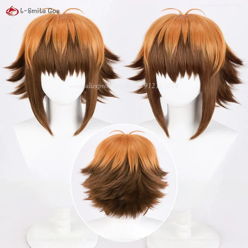 Jaden Yuki Cosplay Wig 30cm Orange Brown Mix Wigs Yuki Judai Cosplay Anime Cosplay Wig Heat Resistant Synthetic Hair + Wig Cap