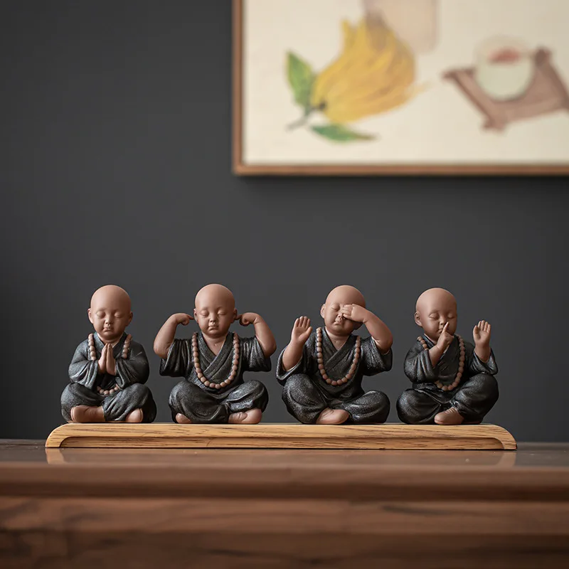 Chinese purple clay tea pet little monk ornaments home decoration tea ceremony ceramic little novice monk tea set accessories