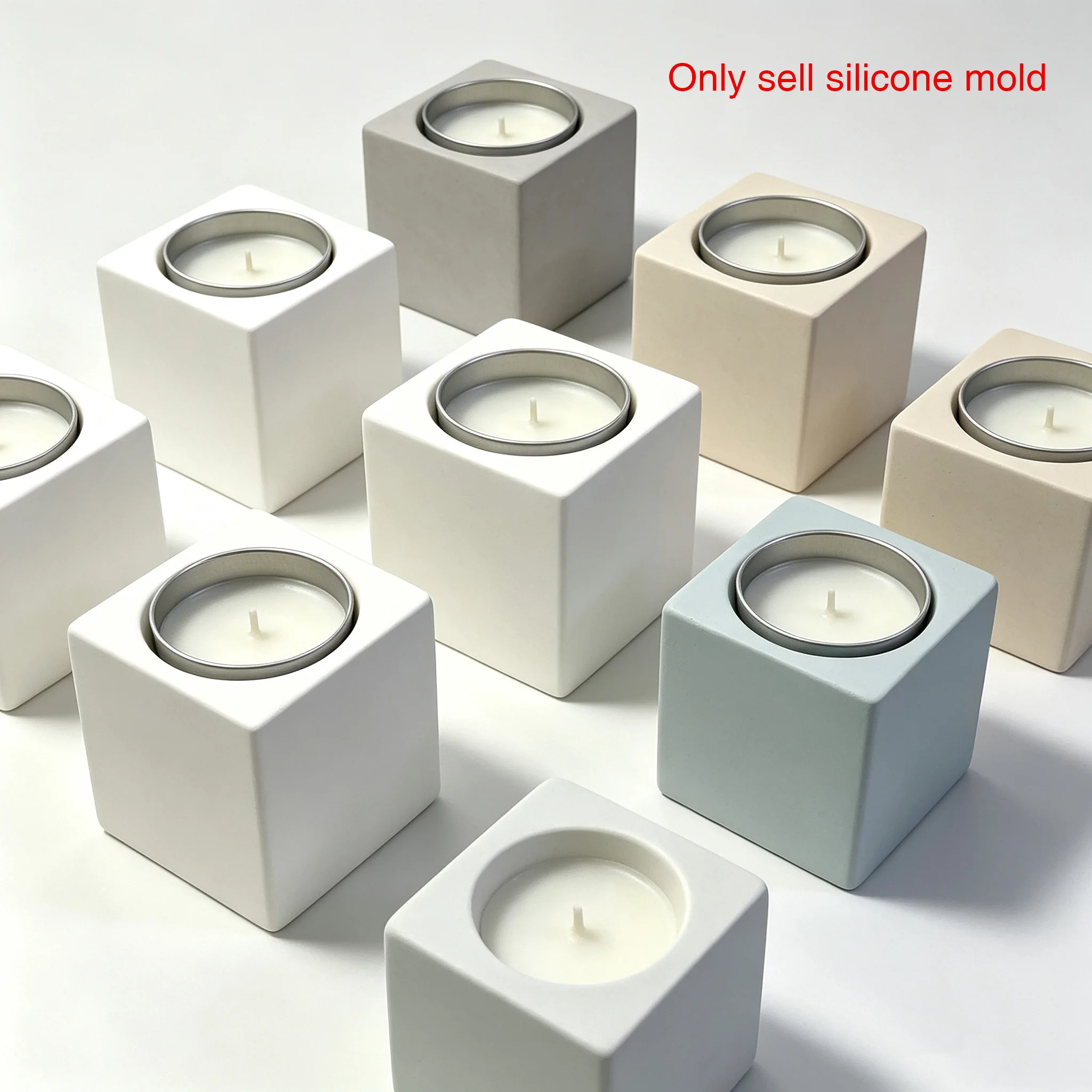 Moule en silicone pour récipient à bougie en plâtre minimaliste en forme de cube, moule en plâtre pour bougeoir rituel juif Shiva Yahrzeit
