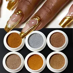 6pcs/set Mirror Metallic Chrome Nail Powder Pigment Gold Silver Rubbing Dust Magic Mirror Effect Nail Pigment Holographic Chrome