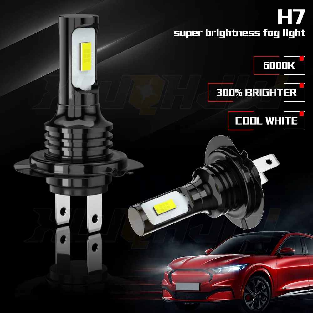 XWQHJW 2PCS Car lights H7 Super Bright LED Headlights High Low Beam Fog Light Bulb White 6000K Minisize Car accsesories