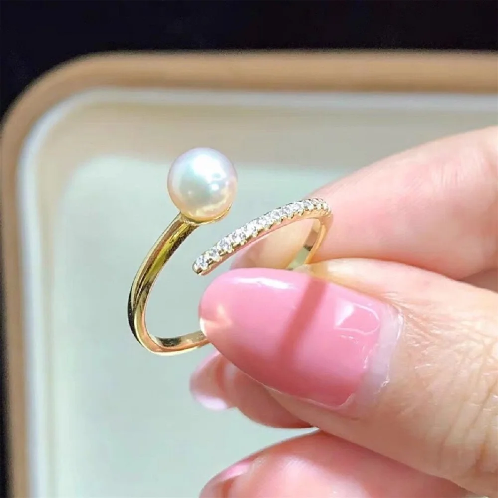 new mini AAAA+++ 8-9MM ROUND AKOYA WHITE  Pearl Ring S925 Sterling Silver Adjustable size gift box