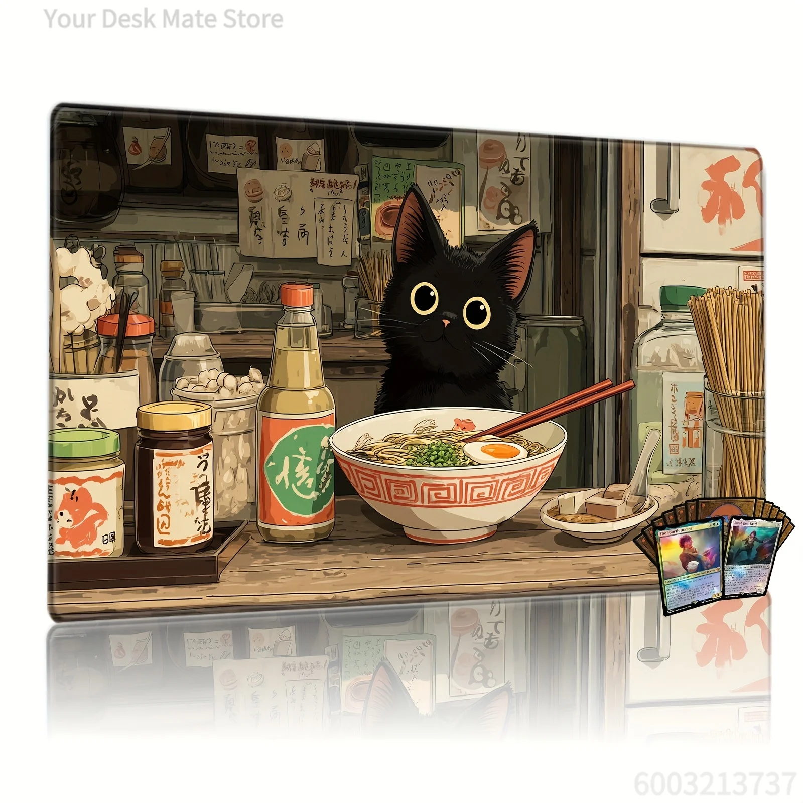

Japanese Ramen Shop Black Cat Magic Party Game Mat Durable Rubber for MTG&TCG Games Mouse Pad Offices Desk Mats Friendly Design