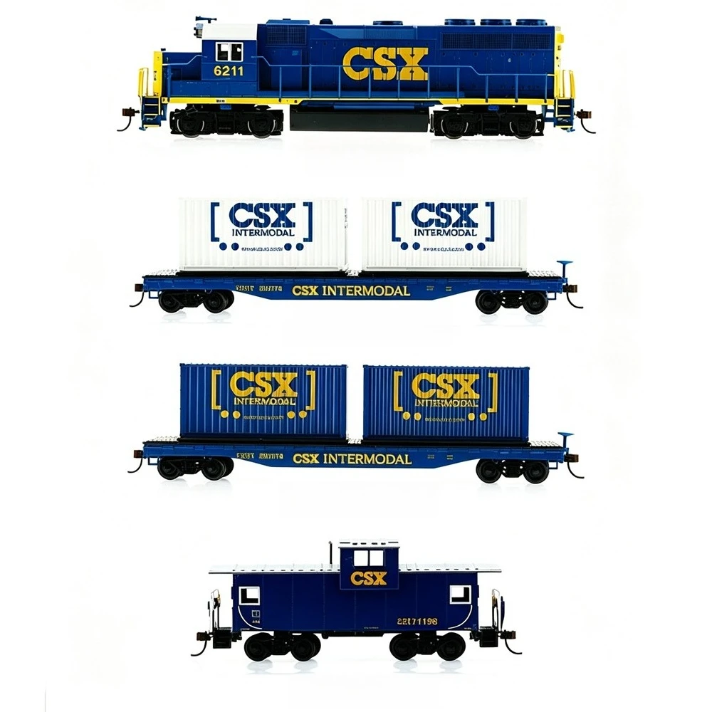 HO Scale 1/87 Train Model GP40 Diesel Locomotive Container Freight Train Set Including Controller and Tracks Adult Toy Gift