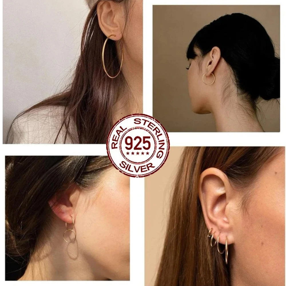 CWWZircons Übertriebene S925 Sterling Silber Große oder Kleine Dünne Kreis Creolen für Frauen Feine Geburtstag Party Schmuck SE017 – Detail 4