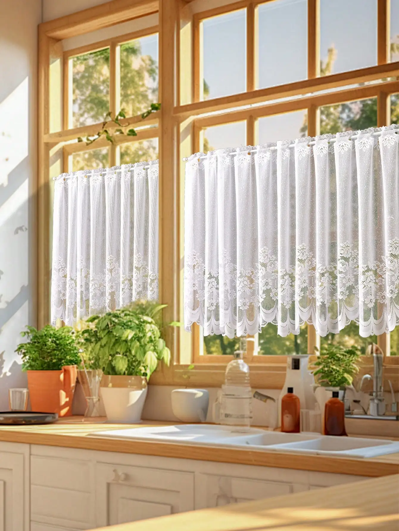 Rod Pocket Sheer Voile Window Curtain Tiers Ivory 1 Panels 84 Inch Long for Kitchen Bedroom Children Living Room Ramadan