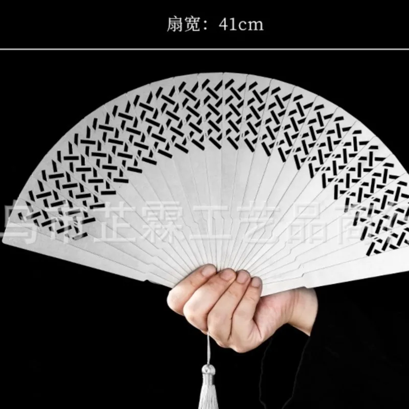 

Chinese-Style All-Metal Stainless Steel Lattice Fine Ancient Style Fan Circular Retro
