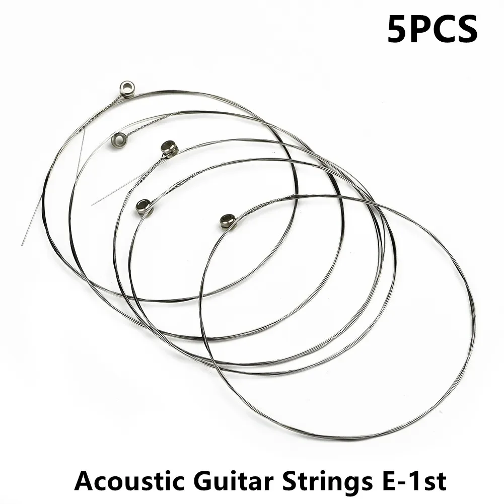 5 Pcs Single Guitar Strings Plain Steel Silvery 1st E Acoustic Bass Gauges .012 Musical Instrument Perfect Replacements Silvery