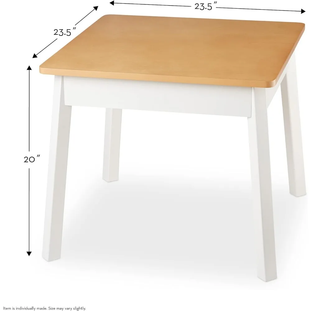 Juego de mesa y silla para niños, mesa cuadrada de madera, blanco y Natural, Melissa & Jeff