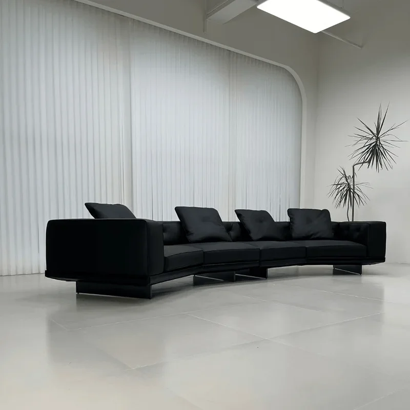 Sofa leather high-end designer light luxury extreme Italian simple straight row special-shaped suspended large apartment living