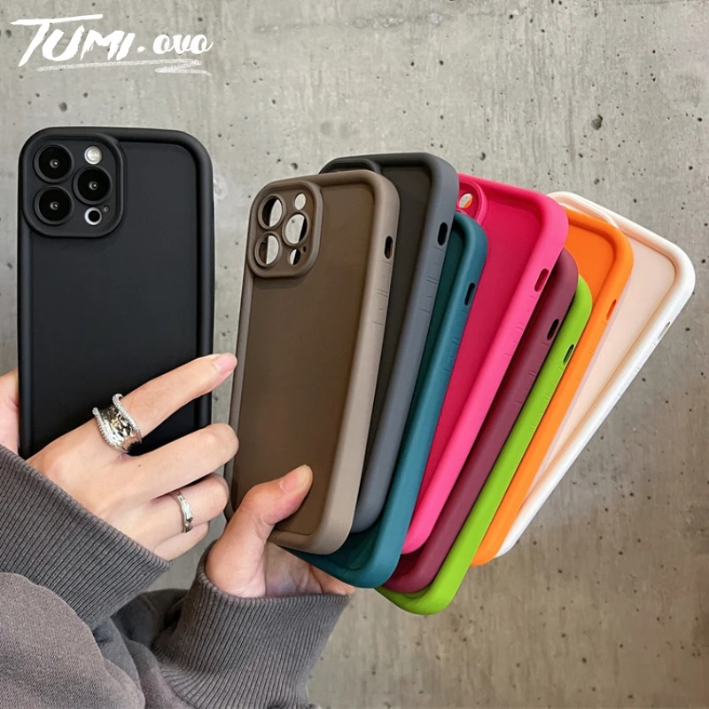 New Phone Case For iPhone 15 14 13 11 12 Pro Max Mini X XS XR 7 8 Plus Silicone Solid Color Fall and Collision Protection Cover