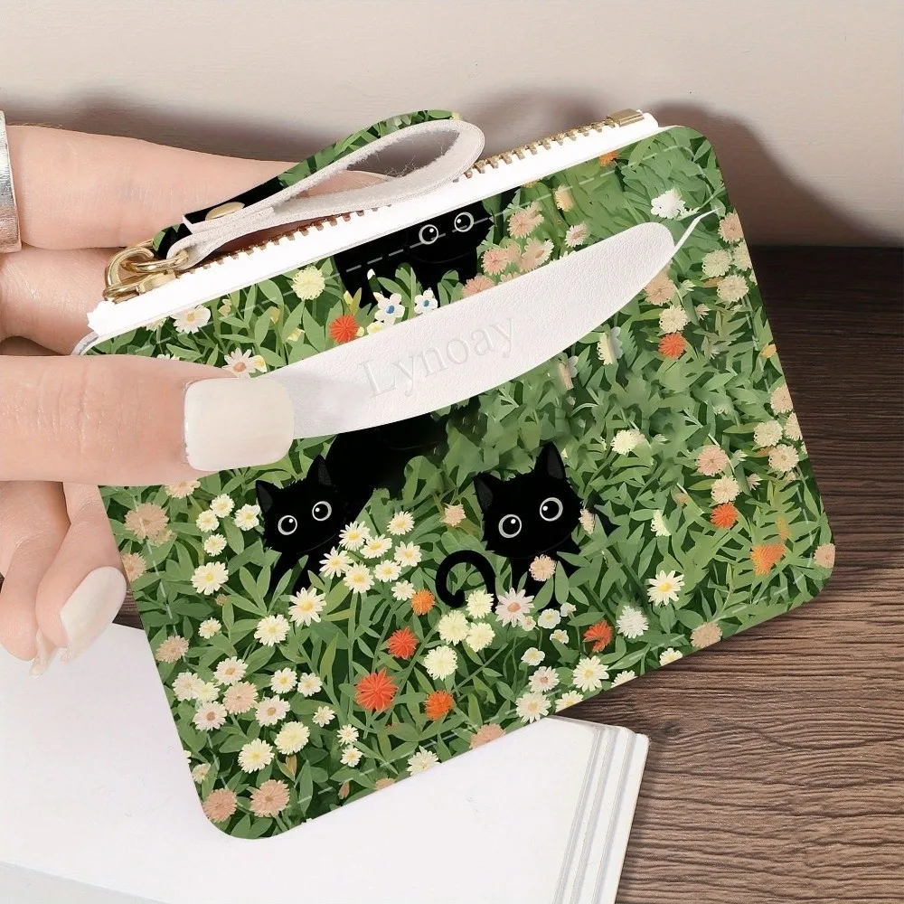 PVC Cat Credit Card Holder Multiple Slots Water-resistant Zipper Wallet Lightweight Small Business Card Holder for Women Girls
