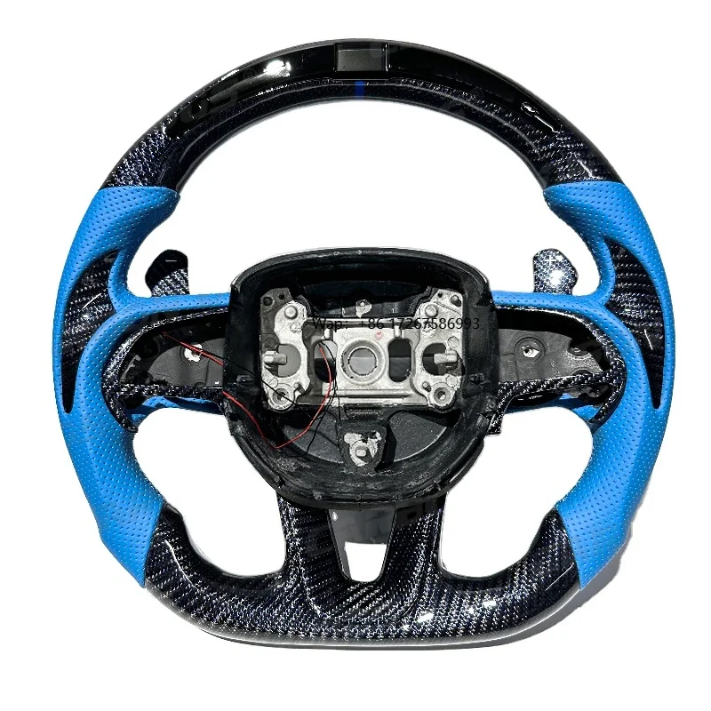 

LED Blue Carbon Fiber Steering Wheel for Dodge Challenger Charger RT Durango SRT Jeep Cherokee Trackhawk Hellcat