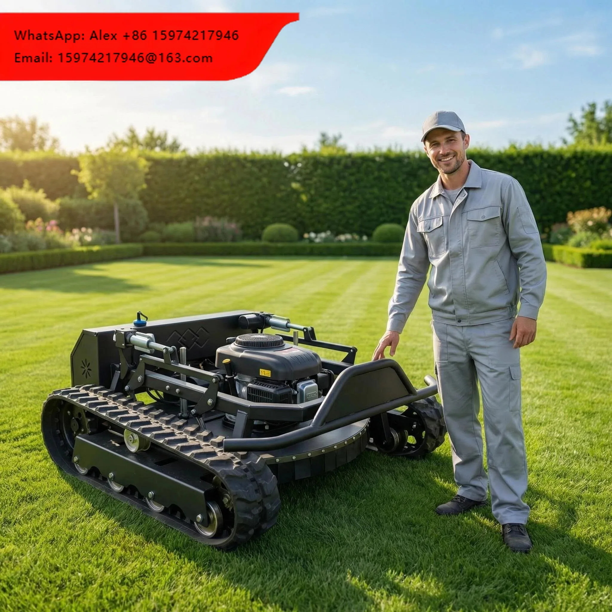 

Industrial Grade 4-Stroke Remote Control Crawler Lawn Mower 22HP 1000mm Cut 70 Slope Mowing Machine