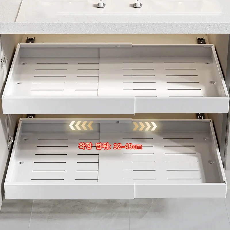 Kitchen Storage Rack with Slide Rails Scalable Pull-out Drawer Type Storage Tray Spice Box Storage Rack Cabinets Organizer