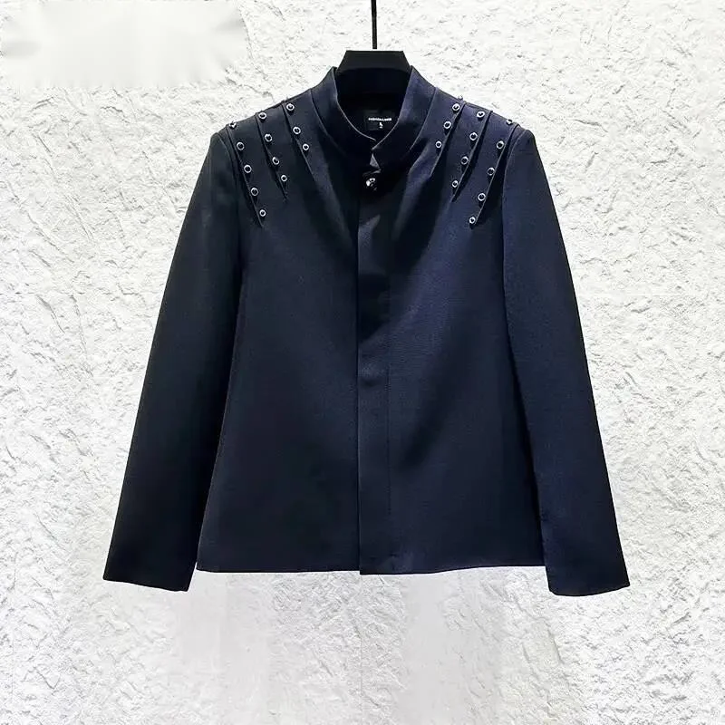 Niche Design Studded-embellished Shoulder-padded Men Jacket New Chinese-style Fashion Simple Coats VS4D