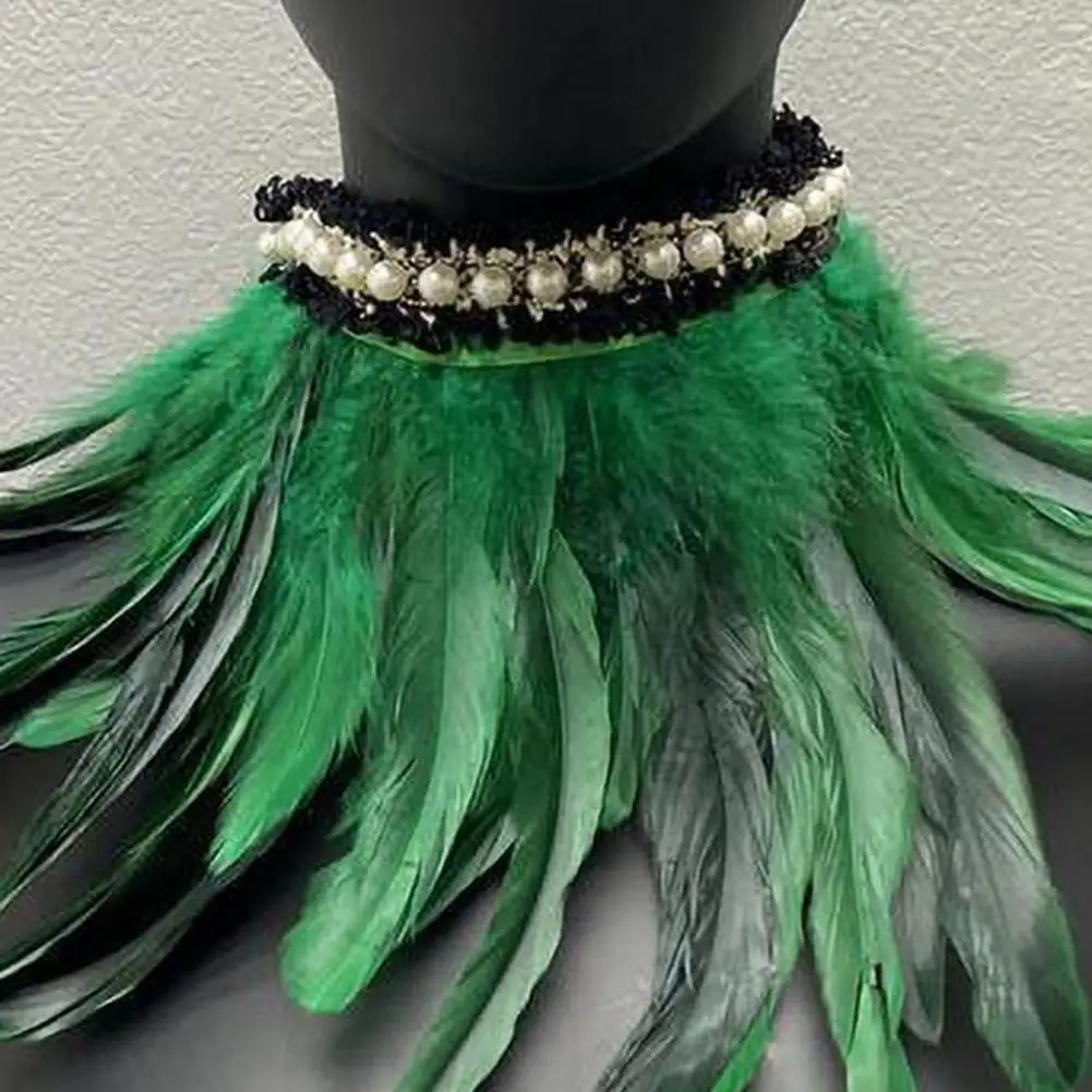 

2025 Faux Feather Scarf Faux Pearl Lace-up Ribbon Retro Gothic Collar Cosplay Party Stage Performance Faux Feather Collar