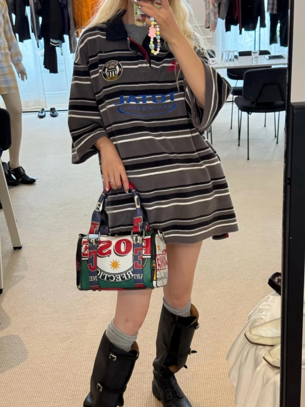 MR 26SS Vintage Terry Cloth Striped Embroidered Oversized Polo Short‑Sleeve & Casual Shorts Set