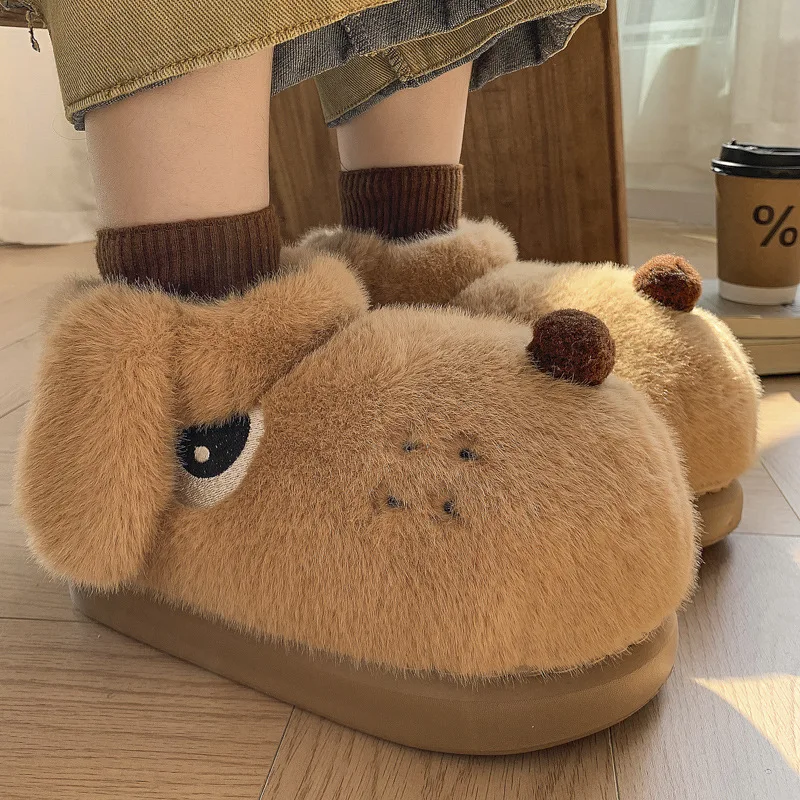 

Home Furnishings Indoor Cute Plush Cotton Slippers High top Cotton Slippers men's and Women's Winter shoes animal Bag heel shoes