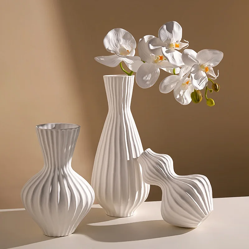 European simple ceramic vase shell pattern matte texture creative home decoration ornament porcelain hydroponics classical