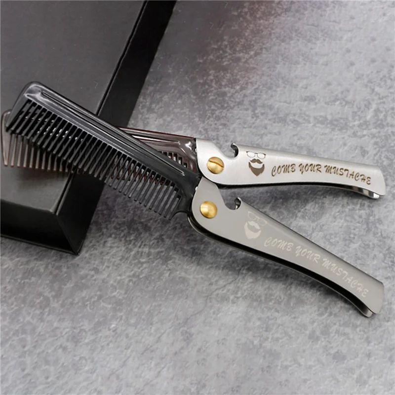 AA20-3 Pcs Black Men Folding Pocket Comb PP Teeth Detangling Hair Beard Comb Metal Handle Foldable Combing