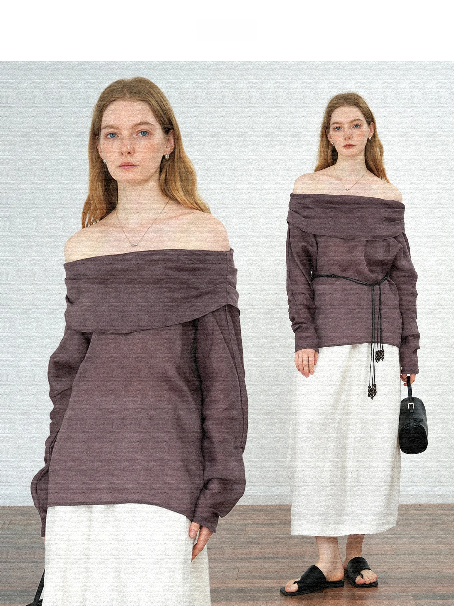 

Ele JWSZ Romantic Artist Long Sve Linen One oulder Top Faionable Holiday irt Women's Loose Fit Summer Casual Wear