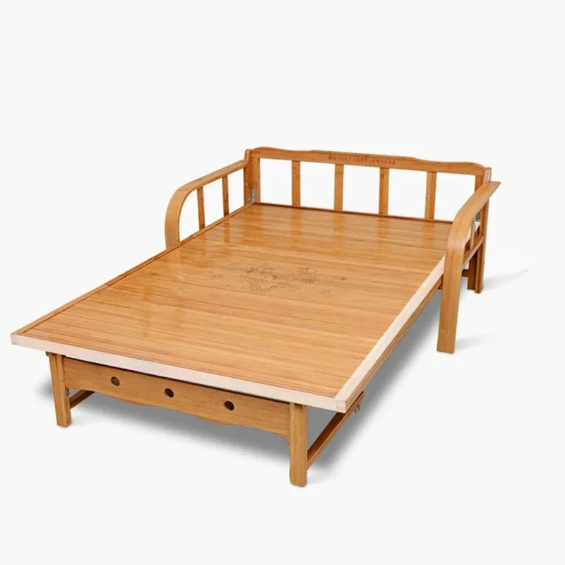 Foldable sofa bed, living room multi-functional household 1.5 meters solid wood bamboo bed, width 120X length 200X32cm + mattre