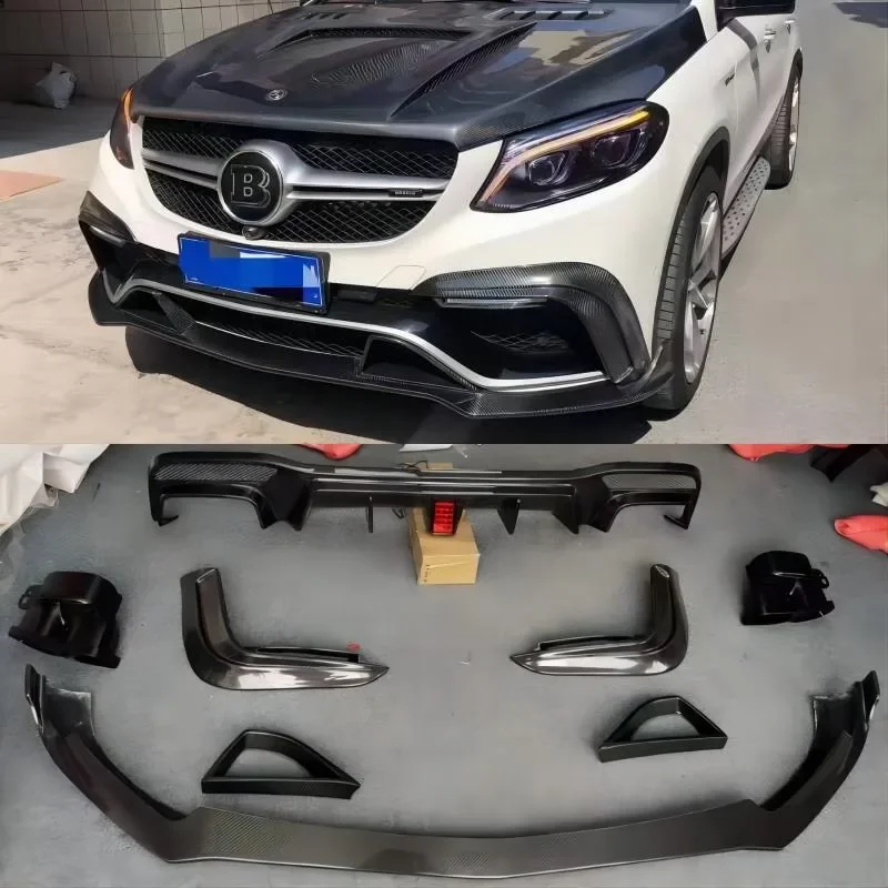 

For Benz W166 GLE63 E63S Coupe 2017 Real Carbon Fiber Car Front Bumper Lip Rear Diffuser Spoiler Exhaust Cover Full body Kit