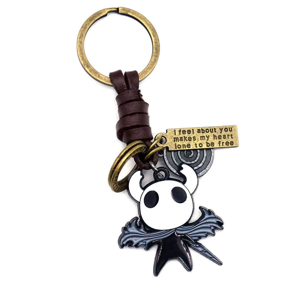 Hollow Knight Leather Pendant Keychain Bone Nail The Pale king Figure Key Chain Keyring Accessories Car Key Ring Men llaveros