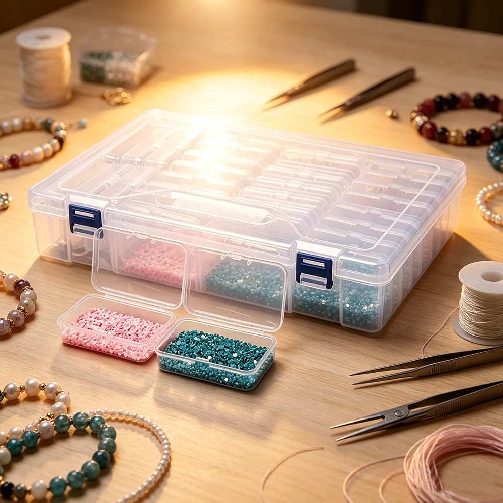 10/19/24/30 Grids 1 Set DIY Beading Diamond Paint Crafts Transparent Plastic Storage Box, Art Embroidery Rectangular Describe view 5