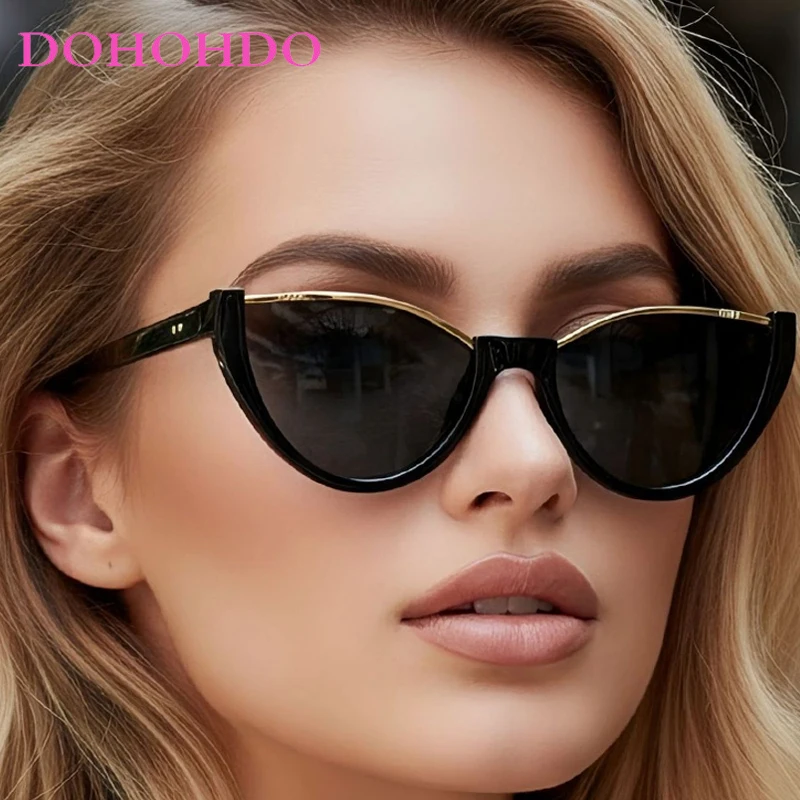 

New Retro Half Frame Cat Eye Women Sunglasses Fashion Luxury Small Frame Men Shades Outdoor Driving Travel Female Sunglass UV400