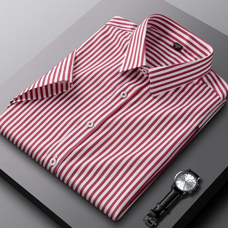 summer striped short sleeve shirts for men thin elatic social slim fit formal shirt Business class fit casual easy-care clothes
