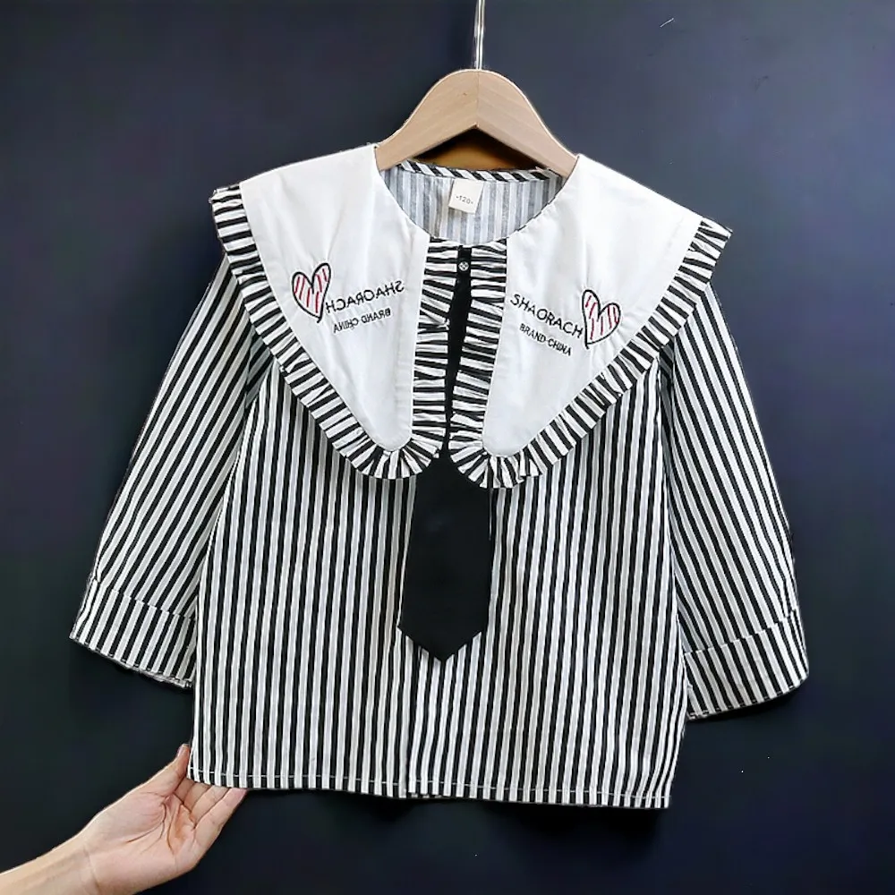 Kids Tops Outfits Shirts Girls Blouses Long Sleeve Stripe Teenagers Costumes Children Clothes Back to School 5 6 7 9 10 12 Years