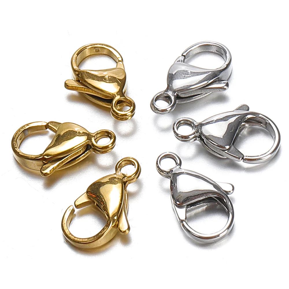 100pcs 20pcs 9-15mm Stainless Steel Lobster Clasps Gold Color Chain Claw Connectors for Bracelet Necklace DIY Jewelry Making