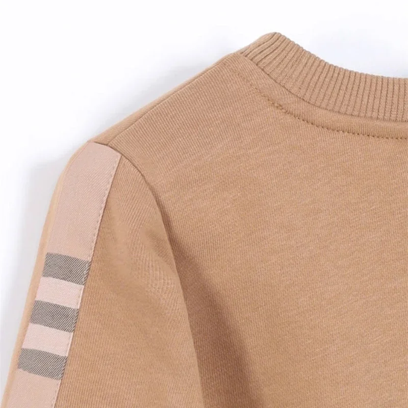 الربيع والخريف جديد بنين بنات مقنعين سترة طفل النمط الغربي كم مخطط منقوشة قميص قاع ملابس الأطفال #4